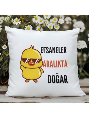 Qoeuyl Boutique Efsaneler Aralıkta Doğar Baskılı Doğum Günü Hediyelik Elyaf Saten Dekoratif Yastık