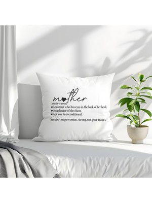Qoeuyl Boutique Happy Mother's Day Baskılı Anneler Günü Hediyelik Elyaf Dolgulu Saten Dekoratif Yastık