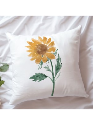 Qoeuyl Boutique Ay Çiçeği Baskılı Hediyelik Elyaf Saten Dekoratif Yastık