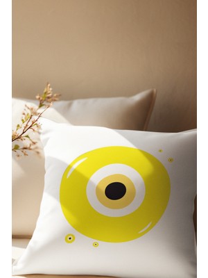 Qoeuyl Boutique Nazar Boncuğu Baskılı Hediyelik Elyaf Saten Dekoratif Yastık