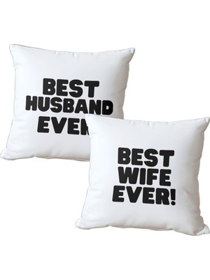Qoeuyl Boutique Ikili Baskılı Eş Sevgili Romantik Elyaf Saten Dekoratif Yastık 2 Adet