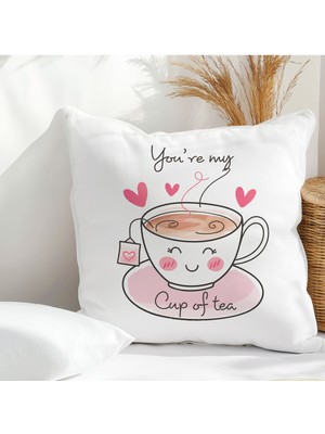 Qoeuyl Boutique You Are My Cup Of Tea Baskılı Eş Sevgili Romantik Hediyelik Elyaf Saten Dekoratif Yastık