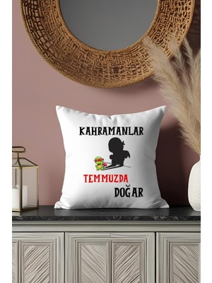 Qoeuyl Boutique Kahramanlar Bu Ayda Doğar Baskılı Eş, Sevgili, Arkadaş Baba Hediyelik Saten Mini Dekoratif Yastık