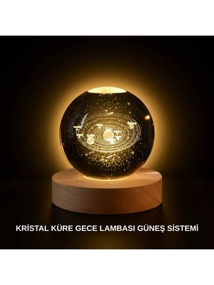 Zero Land Nrzsnt Ahşap Standlı LED Kristal Küre Lazer Işlemeli Dekoratif Obje