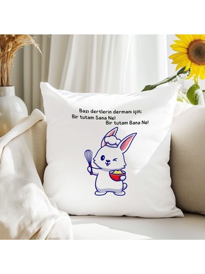 Qoeuyl Boutique Bazı Dertlerin Dermanı Bir Tutam Sanane Baskılı Komik Hediyelik Elyaf Saten Dekoratif Yastık