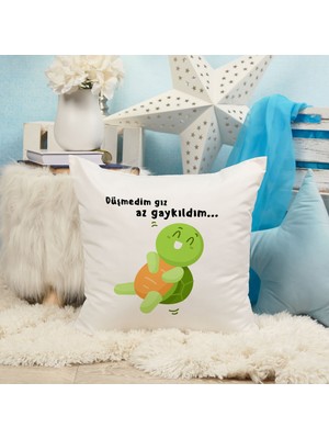 Qoeuyl Boutique Düşmedim Az Gaykıldım Baskılı Komik Hediyelik Elyaf Saten Dekoratif Yastık