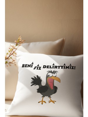 Qoeuyl Boutique Beni Siz Delirttiniz Baskılı Komik Hediyelik Saten Dekoratif Yastık