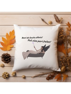 Qoeuyl Boutique Yok Size Peri Falan Baskılı Komik Hediyelik Elyaf Saten Dekoratif Yastık