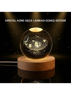 Zero Land Nrzsnt LED Işıklı Kristal Küre Ahşap Standlı Dekoratif Gezegen Model