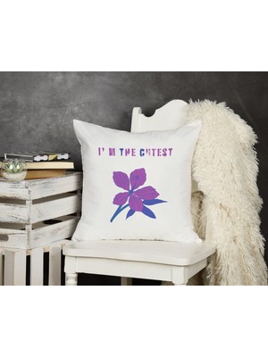 Qoeuyl Boutique I'm The Cutest Baskılı  Hediyelik Elyaf Saten Dekoratif Yastık