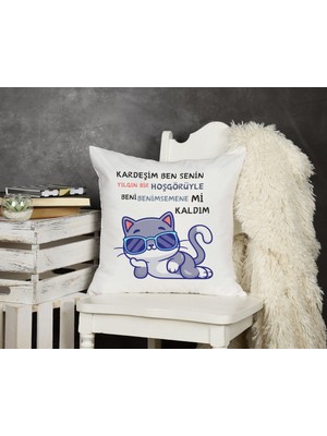 Qoeuyl Boutique Senin Yılgın Bir Hoşgörüyle Beni Benimsemene Mi Kaldım Baskılı Komik Hediyelik Dekoratif Yastık