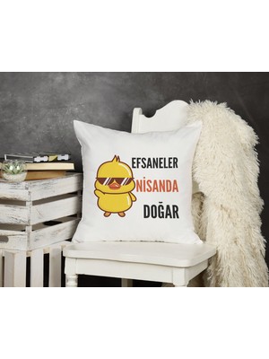 Qoeuyl Boutique Efsaneler Nisanda Doğar Baskılı Doğum Günü Hediyelik Elyaf Saten Dekoratif Yastık