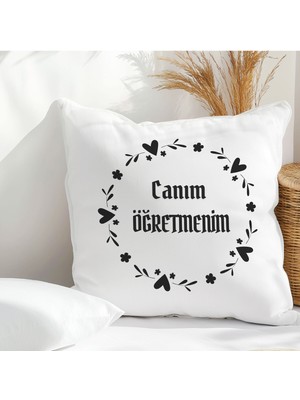 Qoeuyl Boutique Canım Öğretmenim Baskılı Öğretmenler Günü Hediyelik Elyaf Saten Dekoratif Yastık