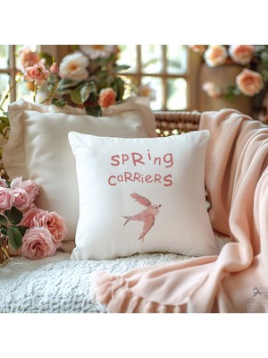 Qoeuyl Boutique Spring Carriers Baskılı  Hediyelik Elyaf Saten Dekoratif Yastık