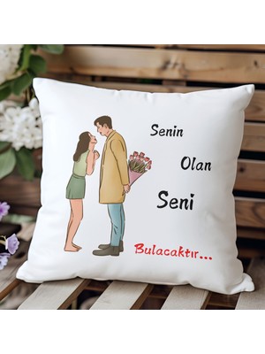 Qoeuyl Boutique Senin Olan Seni Bulacaktır Baskılı Motivasyon Hediyelik Elyaf Saten Dekoratif Yastık