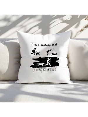 Qoeuyl Boutique I'm A Professional Baskılı  Hediyelik Elyaf Saten Dekoratif Yastık