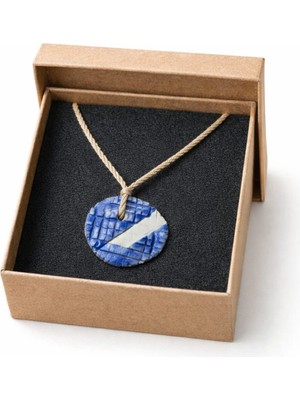 Cogo Seramik Bohem Seramik Kolye – El Yapımı Mavi Dokulu Yuvarlak Kolye (Kraft Kutulu)