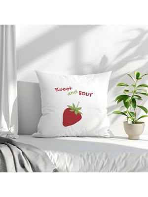 Qoeuyl Boutique Sweet And Sour Baskılı  Hediyelik Elyaf Saten Dekoratif Yastık
