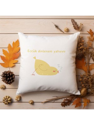 Qoeuyl Boutique Eccük Dinlenem Yahu Baskılı Komik Hediyelik Elyaf Saten Dekoratif Yastık