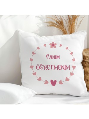 Qoeuyl Boutique Canım Öğretmenim Baskılı Öğretmenler Günü Hediyelik Elyaf Saten Dekoratif Yastık