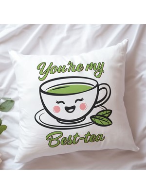 Qoeuyl Boutique You Are My Best Tea Baskılı  Hediyelik Elyaf Saten Dekoratif Yastık