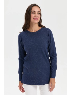 Centilmen Desen Sıfır Yaka Dikişsiz Yanları Düğmeli Simli Kazak 23390