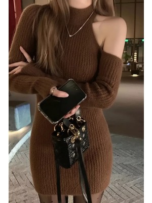 Gülseli Tek Omuz Dekolteli Angora Kumaş Triko Elbise P-00018845
