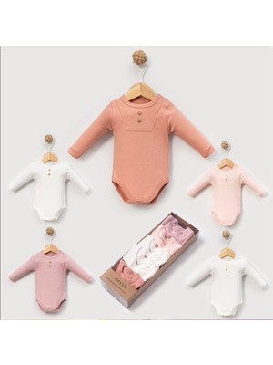 Ozz Baby Yeni Doğan Kız  Bebek 0/3-3/6 Ay % 100 Pamuklu Kaşkorse Uzun Kollu 5li Kutulu Body ( Hediyelik )