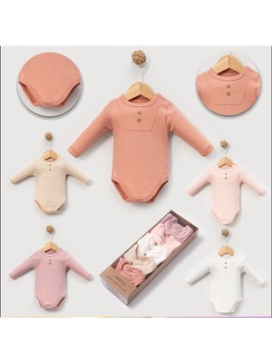 Ozz Baby Yeni Doğan Kız  Bebek 0/3-3/6 Ay % 100 Pamuklu Kaşkorse Uzun Kollu 5li Kutulu Body ( Hediyelik )