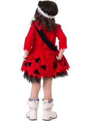Saltare Kız Çocuktaş Devri Kırmızı Çakıl Elbise Kemik Taç Parti Özel Gün Kostüm Doğum Günü