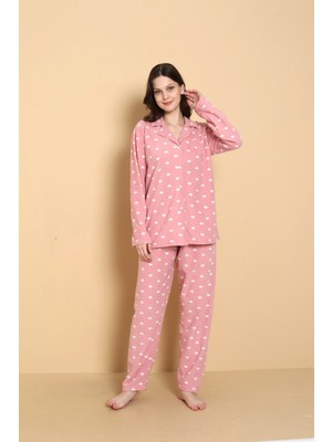 Seboteks Önden Düğmeli Desenli Kışlık Polar Kadın Pijama Takımı 1620