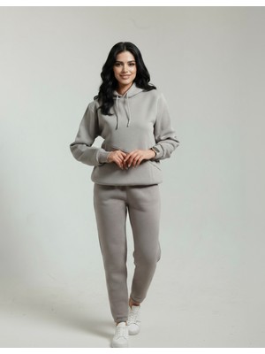Veleno Taş Kadın 3 Iplik Içi Pamuklu Yandan Cepli Eşofman Takımı Kışlık Yumuşacık Dokulu Polarlı Yünlü