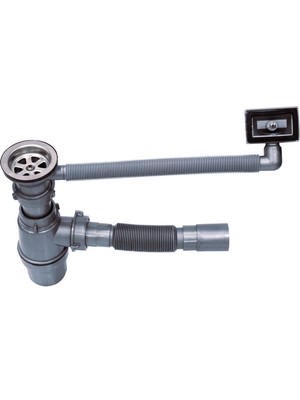 Akkon Lüks Evye Taslı Körüklü Yandan Taşmalı Lavabo ve Evye Sifonu Gider Borusu Akordiyon Plastik Dar Kafa Paslanmaz