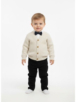 Butik Erkek Bebek %100 Pamuklu Papyon Aksesuarlı Triko Ceketli 4'lü Takım