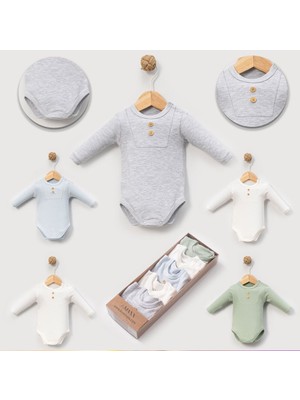 Ozz Baby Yeni Doğan Erkek Bebek 0/3-3/6 Ay % 100 Pamuklu Kaşkorse Uzun Kollu 5li Kutulu Body ( Hediyelik )