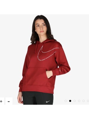 Nike Therma-Fit Fleece Pullover Graphic Training Hoodie Bol Kalıp Bordo Kadın Sweatshirt DD6464-690