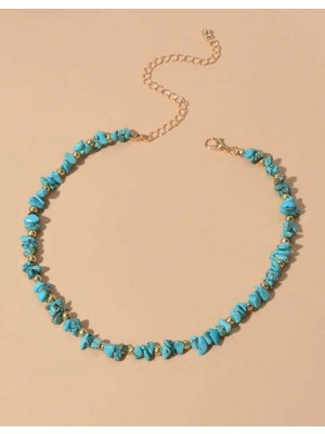 Taşmir Turkuaz Firuze Doğal Kırık Taş Kolye Dorika Detaylı