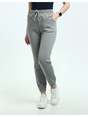 Veleno Gri Kadın 3 Ip Paça Lastikli Polarlı Yünlü Eşofman Altı Yumuşak Puf Kumaş