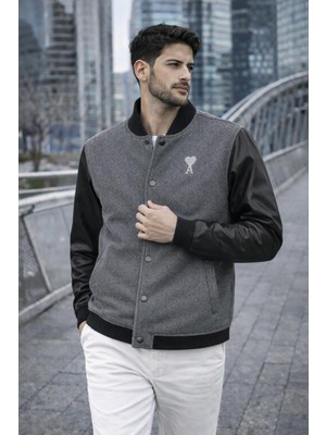 Ami Kollar Siyah Deri Siyah Kadife Mont