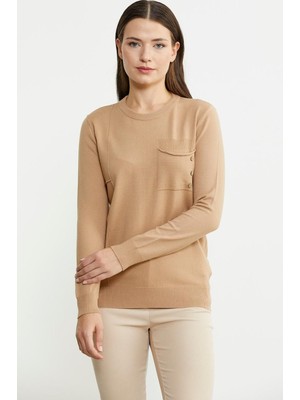 Mare Butik Düğme Detaylı Cepli Triko Kazak S - Kahverengi