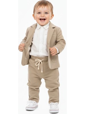 Butik Erkek Bebek- Çocuk Blazer Ceketli Takım 3 Parça Özel Gün Doğumgünü Düğün