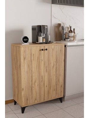 Alpa Ev Mobilya Kapaklı Mutfak Dolabı, Ayarlanabilir Raflı Kahve Köşesi Dolabı, Çok Amaçlı Mutfak Dolabı Ayaklı 3 Raflı