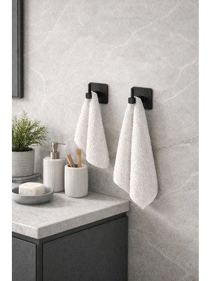 Alper Banyo Jasmin Siyah Kare Model Yapışkanlı Tekli Banyo Mutfak Askısı | Hem Yapışkanlı Hem Montajlı (2 Adet)