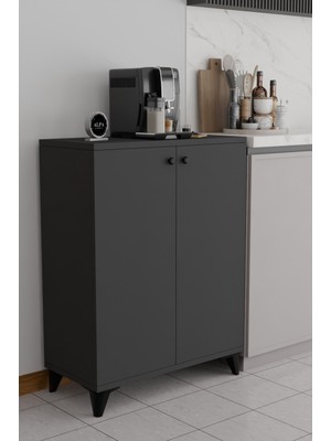 Alpa Ev Mobilya Kapaklı Mutfak Dolabı, Ayarlanabilir Raflı Kahve Köşesi Dolabı, Çok Amaçlı Mutfak Dolabı Ayaklı 3 Raflı