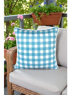 Visionario Kırlent Kılıfı Bahar Temalı Kare Desenli 45X45 Raşel Örme Kadife Dijital Baskı Beyaz Biyeli