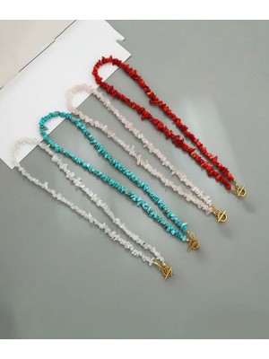 Taşmir Ay Taşı Doğal Asimetrik Kırık Taş Kolye Altın Kaplama Aparatlar