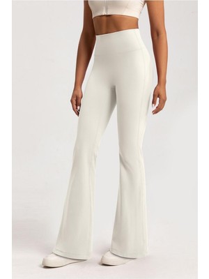 Le'sluette Premium Ekru Ispanyol Paça Tayt Yüksek Bel Soft Touch Modal Kumaş Premium