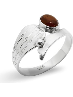 Oya Silver Retro Doğal Akik Taşlı Kanatlı Gümüş Kadın Yüzük [OYSY099]