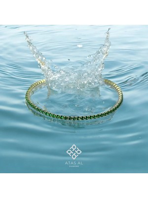 Atas Al Diamond Altın Kaplama Su Yolu Yeşil Taşlı Bileklik 925 Ayar Gümüş