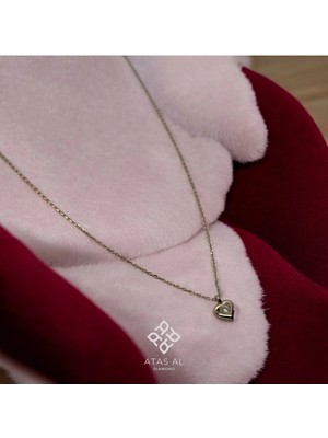 Atas Al Diamond Rose Altın Kaplama Kalp Tek Taş Detaylı 925 Ayar Gümüş Kolye